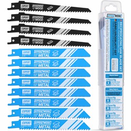 EffektWerk - Reciprocating Saw Blade Set - 12 Pieces - Heavy-Duty HCS Steel Sabre Saw Blades for Wood, Metal & Plastic - 6/10/14/18 TPI