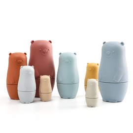 OESSUF 8 Pieces Silicone Nesting Dolls Russian Matryoshka Doll Easter Toys Montessori Educational Toy for Kid Boys Girls Bears Stacking Nesting Toys Set for Toddlers 3 Years Up