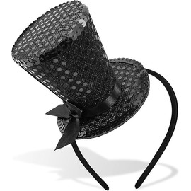 Cerchietto con mini cappello a cilindro, con paillettes, accessorio per feste in costume da donna Gatsby anni '20 (nero)