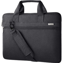 Voova Laptop Bag 13-14 Inch, 360° Protective Laptop Case Sleeve with Shoulder Strap Compatible with Macbook Air 13, MacBook Pro 13/14, Waterproof Computer Bag Slim Briefcase for Men Women, Black