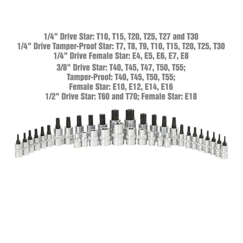 OEMTOOLS 23991 35 Piece Multi-Drive Star Socket Set, Torx Socket