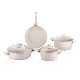 WILMA 7-Piece Die-Cast Aluminum Granite Non-Stick Cookware Set (Light Cream)