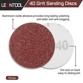 LEONTOOL Sanding Discs 3 Inches 40 Grit Hook and Loop Sandpaper 100Pcs Sanding Pad NO-Hole Aluminum Oxide Random Orbital Sander