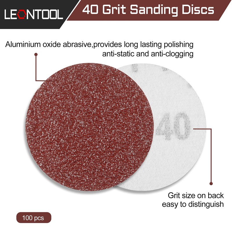LEONTOOL Sanding Discs 3 Inches 40 Grit Hook and Loop