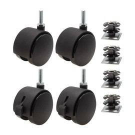 1-1/4" Square Metal Double Star Caster Inserts | 5/16-18 x 1" Threaded Stem | 2-3/8" Swivel Hooded Twin Wheel Casters | Made of Durable Nylon | 2 with Brakes 2 Without Brakes by Outwater