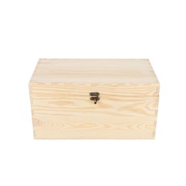 JJSQ Large Wooden Storage Box with Hinged Lid Rectangle Unfinished Unpainted Accessories Storage Wood Box for Crafts DIY Decoration Natural 13.8" x 7.9" x 7.1"