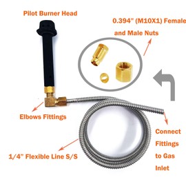 𝑴𝑬𝑵𝑺𝑰 Chinese Wok Range Jet Burner Casting Iron Pilot Burner Flame Mini Small Burner Safety Kit with Flexible Gas Line Hose with M10X1 and 1/4" Hose Fittings