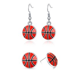 RUOFFETA Sport Ball Dangle Earrings, Football, Basketball, Soccer, Volleyball, Baseball Earrings for Women Fans(Basketball Set)