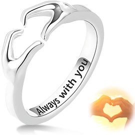 Silver Hug Ring Engraved, Engagement Rings Hug Rings for Women Silver, Women Hug Ring, Love Hug Hands Open Ring Jewelry for Girls Men Engraved Words Hugging Hands Open Ring Friendship Jewelry Gift