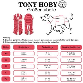 TONY HOBY Dog Pajamas for Dogs with 4 Legs, Dog Jumpsuit with Waffle Stripes, Dog Pyjamas for Medium and Small Dogs (Red - Boy, L), Red - Boy
