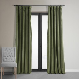 HPD Half Price Drapes Signature Blackout Velvet Curtains 96 Inches Long Heat & Full Light Blocking Blackout Curtain for Bedroom & Living Room (1 Panel), 50W x 96L, Hunter Green