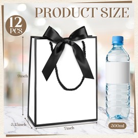Silkfly 12 Pcs Thank You Gift Bags with Handles Elegant Gift Bags with Bow Ribbon for Wedding Bridal Baby Shower Birthday Party Housewarming (White, Black)