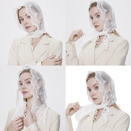 ZICHENXR Lace Headscarf Hat Vintage Mantilla Veil Headscarf for Catholic Bride Veil Catholic Hair Scarf Headwear Beach Holiday Bandanas