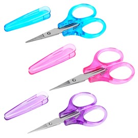 3Pcs Small Craft Scissors 3.4"Tiny Travel Scissor Mini Craft Scissors Set All Purpose Stainless Steel with Protective Cover Fine Tips Design for Paper Cutting Scrapbooking Crochet(Pink Purple Blue)