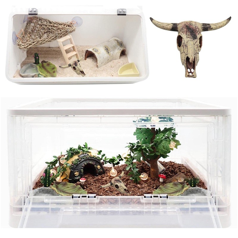 Cattle Skull Tank Decor, Resin Reptiles Hideouts Decorations, Decor Statue