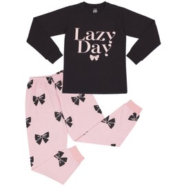A2Z 4 Kids Girls Pyjamas Children PJs 2 Piece Set Lazy Day Print Black Lounge - PJS 209 Lazy Black_2-3