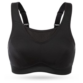 Wingslove brasier deportivo sin aros de cobertura completa para mujer, de alto impacto, sin relleno, control de rebote, Negro, 34DDD