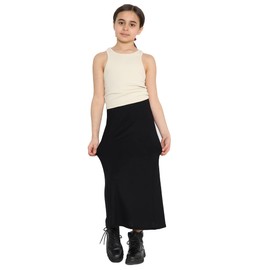 STAR FASHION Kids Maxi Skirt Girls Full Length Long Maxi Skirts School Uniform Ankle Length Pencil Skirt Wiggle Bodycon Skirts for Children Black 9 to 10 Years
