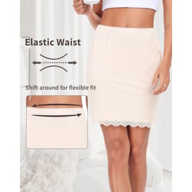 Vlazom Women Underskirt Soft Cling Resistant Half Slips for Ladies Waist Slips Petticoat with Lace A-Beige,XL