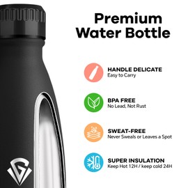 Grsta Stainless Steel Drinking Bottle, 1 Litre, BPA-Free, Thermos Flask, Leak-Proof, Cold and Warm, Insulated Flask, Double-Walled, Metal Water Bottle for Camping, Fitness, Travel