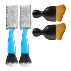 4PCS Car Interior Dust Brush, Soft Bristles Cleaning Brush Car Detailing Brush, Double Head Brush for Car Clean, Car Interior Crevice Brush for Cleaning Dashboard Panels Air Vent Leather (Yellow&Blue)