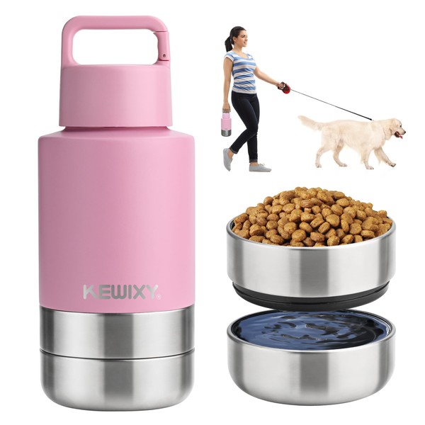 KEWIXY Insulated Dog Travel Water Bottle with Detachable Bowls, 3