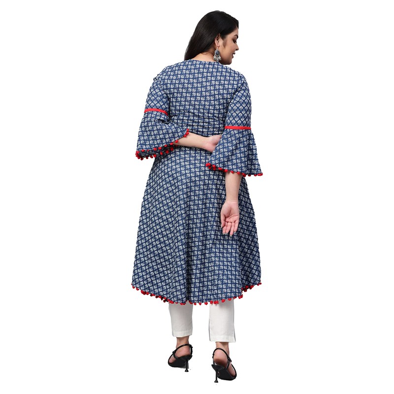Yash Gallery Kurtis de algodón Cambric estampado acampanado, para mujer,