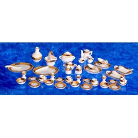 Aztec Imports, Inc. Dollhouse Miniature Complete Gold Floral Table Setting