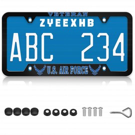 Aluminum Thin Top for U.S. Air Force Veteran License Plate Frame,4-Hole Matte Black Narrow Top Retired Car Licenses Plate Covers Holders Frames for USAF with Screw Caps