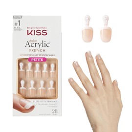 KISS KISS Salon Acrylic, Press-On Nails, Nail glue included, 'Crush Hour', French, Petite Size, Squoval Shape, Includes 28 Nails, 2g Glue, 1 Manicure Stick, 1 Mini File