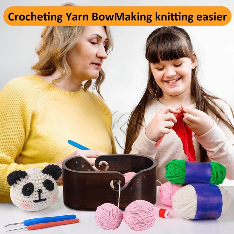 Joyeee Large Yarn Bowls for Crocheting, Oversized Walnut Wooden Oval