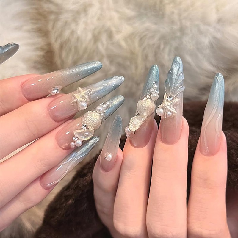 3D Nail Charms Summer Beach 2Boxe Aurora Bianco Blu Stella