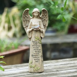 Garden Statuary Outdoor Praying Angel Resin Figurines,Garden Angel Figurine Sculptures,10 inchs,Bird