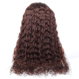 Unipearl Water Wave Real Hair Wig, 5 x 5 HD Lace Front Wig, Human Hair, 40 cm (24 Inches), #2 Dark Brown Curly Glueless Wig, 100% Brazilian Real Hair Wigs for Women, 154% Density