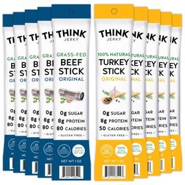 Think Jerky Stick Variety Pack, Sugar Free, Gluten Free, No Nitrates Keto Friendly Paleo High Protein - 1.0 oz (Pack of 10)