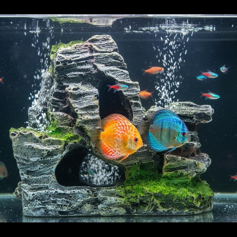 ZGLUZP Artificial Moss Rock Cave Aquarium Decor, Fish Tank Hideout,