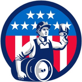 Oval USA American Holding Beer Mug 4x4 inches Sticker Decal die Cut Vinyl - Made and Shipped in USA
