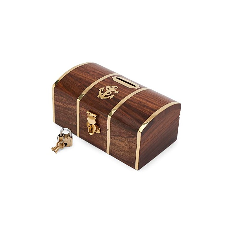 NKlaus 11736 Maritime Money Box Treasure Chest Wood and Brass