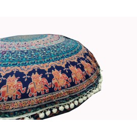 INDIAN CRAFT CASTLE ICC Large Hippie Mandala Floor Pillow Cover - Cushion Cover - Pouf Cover Round Bohemian Yoga Decor Floor Cushion Case- 32" Brown