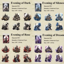 RVlensJoy 48 Pcs Castle Gothic Scrapbook Stickers for Scrapbooking Kit, Vintage PET Stickers for Junk Journal Supplies, Vinyl Stickers for Collage, Dark Academia Wall Decor Room for Home Decorations