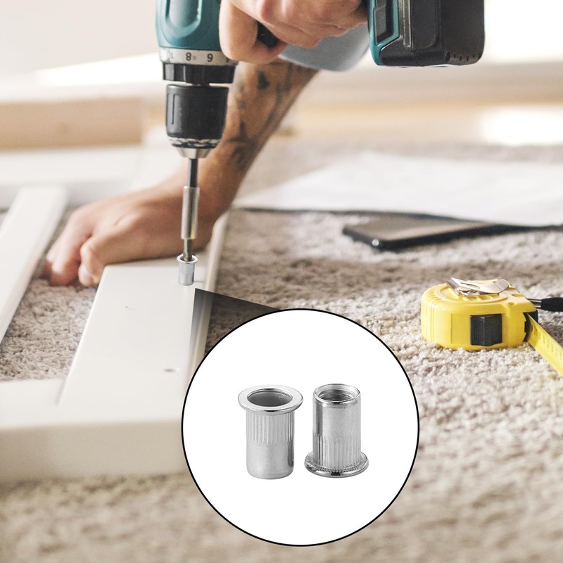 100pcs M6 Flat Head Aluminum Rivet Nuts, 15mm Length 9mm