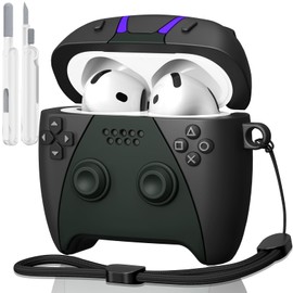 KOREDA for AirPods 4 Case Cover with Cleaner Kit, Cute Funny 3D Game Controller Design Silicone Protective Case with Lanyard for AirPods 4th Generation 2024 (Black)
