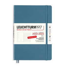 LEUCHTTURM1917 365810 Weekly Calendar & Notebook Softcover Medium (A5) 2023, 18 Months, Stone Blue, German