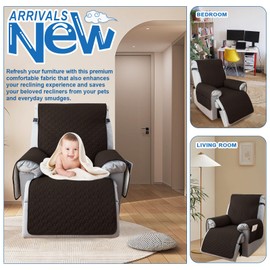 100% Waterproof Recliner Covers for Small recliners, Anti-Slip Recliner Chair Covers with 5 Pockets, Elastic Straps, Washable Recliner Protector for Kids, Pets, Dogs, Chocolate