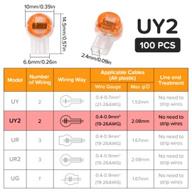 Lyeteung Pack of 100 K2 Cable Connectors, UY2 Splicing Connectors, Buttons Telephone Cable Connector, 2-Way Gel Telephone Cable Connector, Single Wire Connector, for Cable Data Wire Connections,