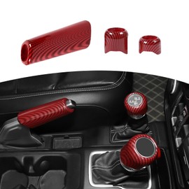 JOSHELA for Jeep JL Gear Shift Knob Handbrake Cover Trim for Jeep Wrangler JL JLU 2018 up for Gladiator JT 2020 up Red Carbon Fiber Interior Accessories 3pcs