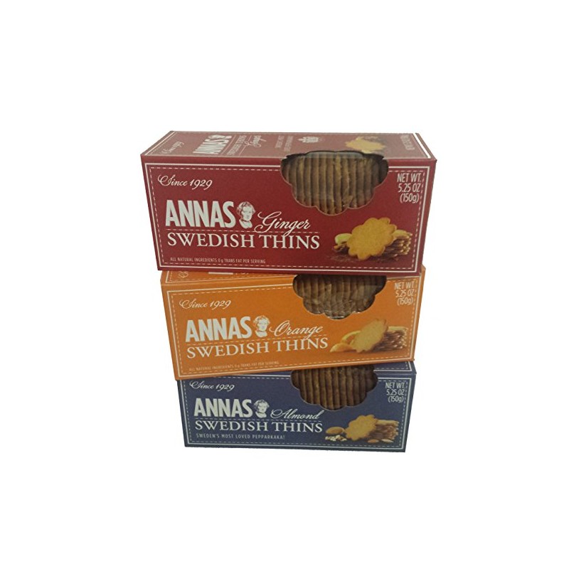 Annas Swedish Thins Assortment, Six 5.25oz boxes, 2 each of