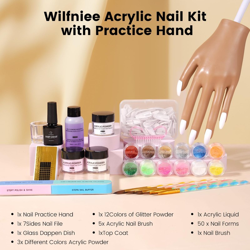 Wilfniee Practice Hand for Acrylic Nails Kit: Fake Silicone Hands