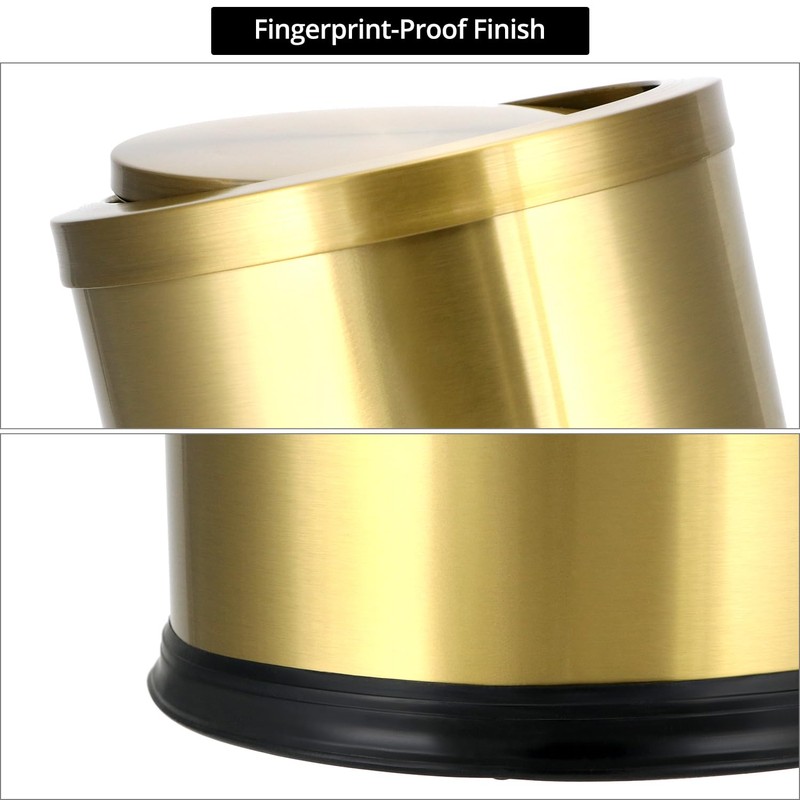 QWORK Antique Gold Trash Can, 2.4 Gallons Stainless Steel, Waterproof,