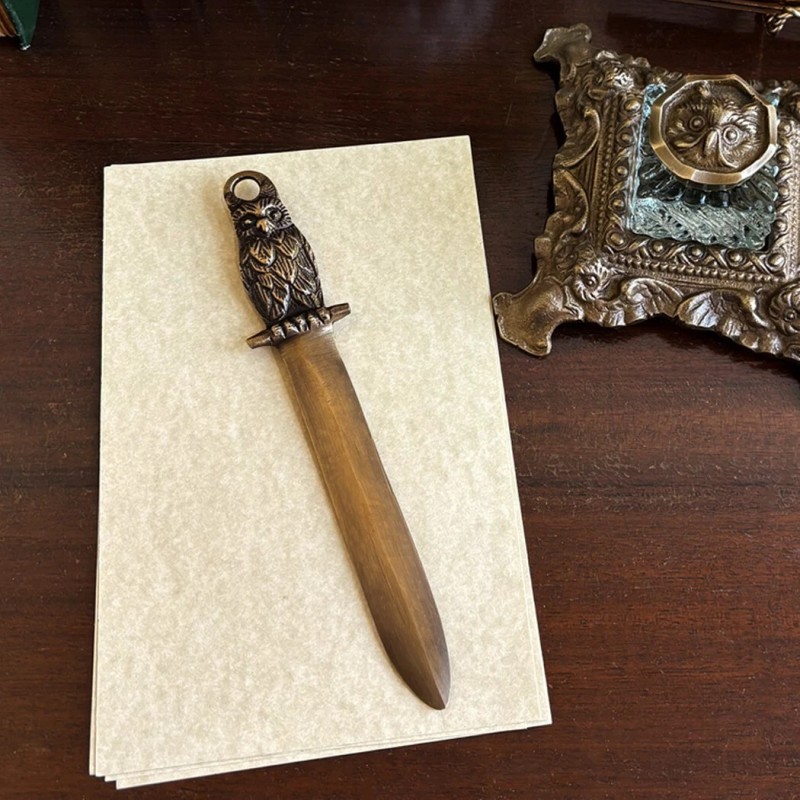 8" Owl Letter Opener, Antiqued Brass